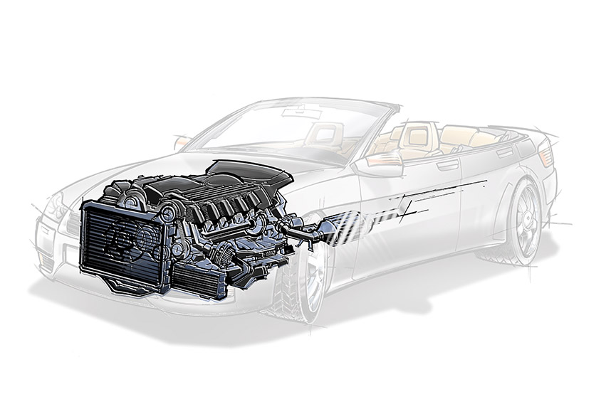Cabrio Illustration mit Motor