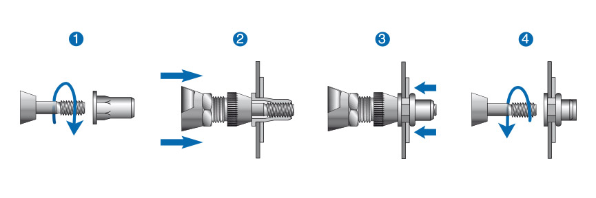 Montaż nitonakrętki lub nitośruby RIVKLE® na przykładzie procesu nakręcania